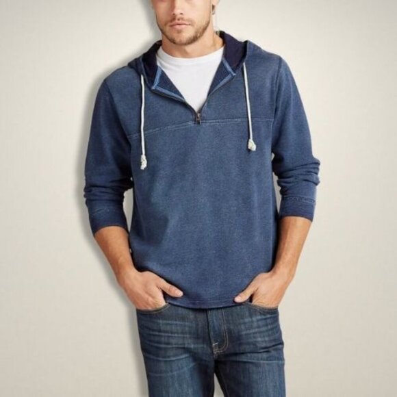 Lucky Brand Pullover‎ Hoodie Slim Fit Half Zip Pull Strings True Indigo M Small - Picture 1 of 7